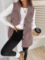 Mauve sherpa fleece vest for women featuring lapel collar and button-down front style. - Dark Purple