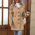 Élégant manteau en laine kaki cintré pour femme, idéal pour l'automne et l'hiver - Khaki