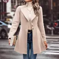 Women's elegant slim-fit lapel wool coat in apricot for autumn and winter fashion - S / Tops / Apricot