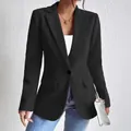 Elegant black slim-fit woolen blazer for women perfect for professional commuting style - S / Tops / Black
