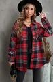 Giacca a camicia in flanella a quadri rossi e neri oversize per donna alla moda - Taglia S / Top / Quadri Neri e Rossi