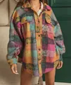 Giacca a camicia oversize a quadri con colletto rovesciato e tasche sul petto - Taglia S / Top / Rosso rosa