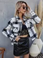 Klassische schwarz-weiße karierte Wolljacke mit Revers und Knöpfen für den Herbststil der Damen - S / Oberteile / Schwarz-Weiß Kariert