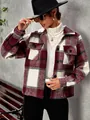 Women's red and white plaid wool blend shacket with button-down front - S / Tops / Burgundy