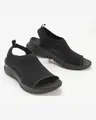 Detail shot of women's black breathable mesh platform sandals with fly-knit texture - 35 / Black