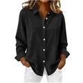 Dettaglio di una camicia di velluto a coste nera da donna con bottoni bianchi e colletto - Taglia S / Top / Nero