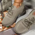Breathable khaki fly-knit women's sneakers featuring comfortable lace-up casual sports design - 35 / Dad Shoes / Khaki