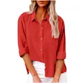 Primer plano de la textura de algodón y lino rojo de una camisa larga - Rojo