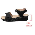 Detailed view of black retro wedge sandals for women with 5cm heel measurement - 36 / Black