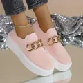 Pink fly-knit platform sneakers with gold chain detail, breathable slip-on design - 38 / Pink