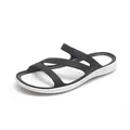 Detail of minimalist black and white women's flat sandals with multi-strap design - 36 / Black