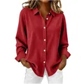 Camicia di velluto a coste a maniche lunghe da donna in tinta unita rosso vivace - Taglia S / Top / Rosso