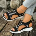 Women's black knit wedge sandals with striped pattern and breathable open-toe design. - 36 / Black Striped