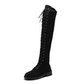 Women's black lace-up over-the-knee flat boots available in plus sizes 41 to 43 - 34 / Black