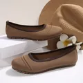 Close-up of brown knitted women's slip-on flats with durable rubber soles for casual wear - 38 / Flyknit Style / Brown