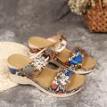 Retro summer wedge sandals featuring vibrant snakeskin patterns and flower decor - 38 / Snake Print with Flower (SM-190)