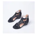 Elegant black wedge sandals for women featuring stylish cutouts and a side buckle closure - 35 / Black