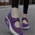 Comfortable purple mesh air cushion shoes with Velcro strap and thick rocker sole - 35 / Purple