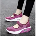 Baskets confortables en maille violette pour femmes avec coussin d'air et bande velcro - Rose