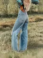 Dames jeans met hoge taille en wijde pijpen in een lichtblauwe vintage wassing - S / Bottoms / Teal