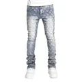 Men's light blue slim fit stacked denim jeans with pearl stud embellishments throughout - S(28) / Bottoms / Blue