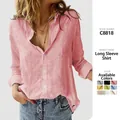 Detailed view of the pink long-sleeved casual shirt for women with color swatches. - S / Tops / Pink