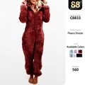 Macro detail of plush hooded onesie loungewear showing soft fuzzy texture in burgundy - S / Set / Dark Red