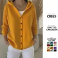 Vibrant yellow knitted hooded sweater coat with front buttons and multiple color options - 2XL / Tops / Yellow