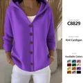 Cozy purple hooded knit cardigan sweater for women with classic button-down front - 2XL / Tops / Purple