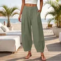 Stylish high-waisted loose harem pants in sage green featuring elegant pleated front details - S / Bottoms / Olive Green