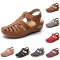Stylish retro hollow-out wedge sandals for women available in multiple vibrant colors - 35 / Beige