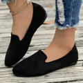 Elegant black suede slip-on flat loafers for women with a comfortable pointed toe design. - 36 / Black