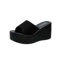 Vista detallada de sandalias con plataforma de cuña negra para mujer con purpurina - 35 / Negro