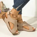 Stylish beige wedge sandals for women with peep toe and hollow-out design detail - 36 / Beige