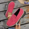 Chic red suede platform loafers with classic penny strap for casual British style - 36 / Red