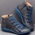 Women's high-top side-zip Martin boots with contrast blue laces and wave flat soles - 36 / Dark Blue