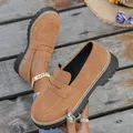 Autumn casual brown suede loafers for women with thick soles in classic British style - Dark Brown