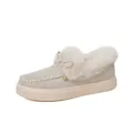 Beige women's winter loafer featuring thick faux fur lining and decorative bow detail - 36 / Off White