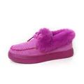 Side view detail of magenta winter loafer with thick sole and soft faux fur collar - Purple