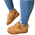 Brown winter warm platform loafers with faux fur lining and gold chain decoration - Tan