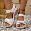 Sandales à talons compensés blanches confortables avec brides velcro pour femmes - Blanc