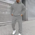 Men's grey oversized fleece hoodie and sweatpants casual two-piece tracksuit set - S / Top And Bottom / Light Gray