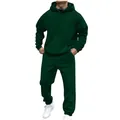 Full view of men's dark green fleece tracksuit set featuring hooded sweatshirt and joggers - S / Top And Bottom / Army Green