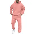 Conjunto de sudadera con capucha y pantalón rosa forrado en vellón para hombre - Rosa