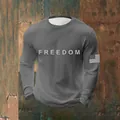 Detailed view of grey waffle knit sweatshirt for men with Freedom print and flag. - S / Tops / Gray