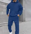Conjunto de chándal de forro polar azul marino para hombre con capucha y pantalones. - Azul