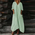 Vestido largo bohemio holgado verde claro con dos bolsillos frontales prácticos - Verde menta