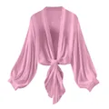 Women's light pink chiffon sun protection shrug with tie-front and lantern sleeves - Pink