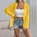 Chaqueta de protección solar de jacquard amarillo para mujer, estilo cárdigan largo - S / Tops / Amarillo