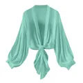 Mint green sheer chiffon tie-front bolero shrug for women's summer sun protection - Emerald